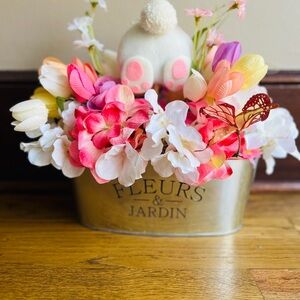 Floral Arrangement in Silver Planter